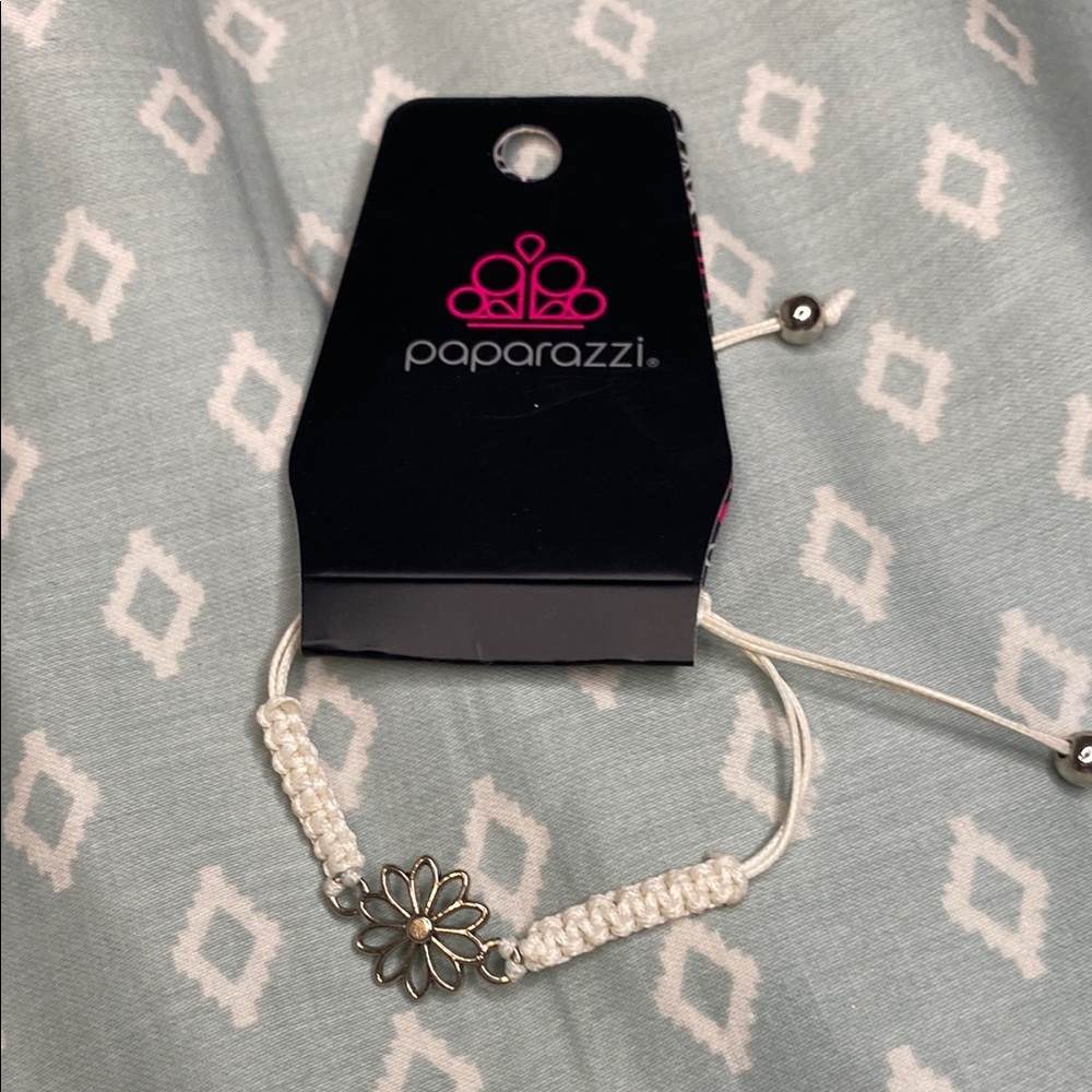 Paparazzi Adjustable White Bracelet with Flower Charm